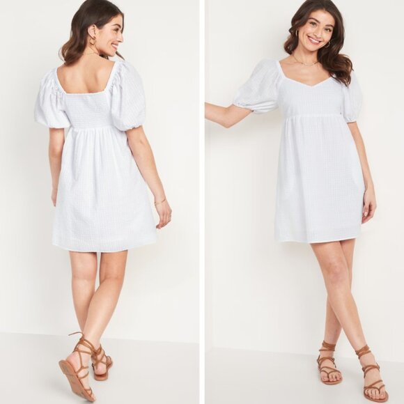 Old Navy Fit & Flare Puff-Sleeve Seersucker All-Day Mini Dress - Picture 1 of 12